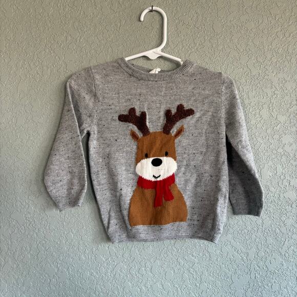 H&M Boys 9 Month Sweater Winter Holiday Reindeer Gray - Picture 1 of 6